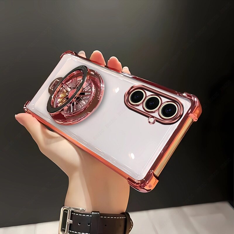 lthmy for Samsung Galaxy S24 5G clear casing thickened Four Corners drop-resistant shockproof alate fidgety spinner stand Holder soft edge plating TPU phone back cover.