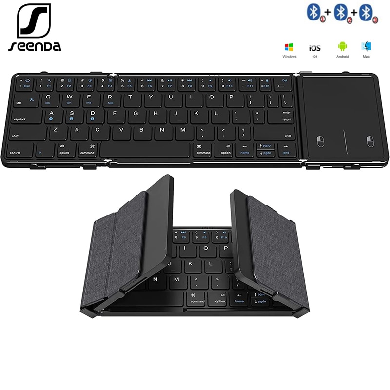 Seenda Foldable Bluetooth Keyboard With Touchpad Portable Rechargeable Tri-Folded Ultra Slim Wireless Keyboard Support 3 Devices