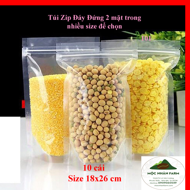 (Combo)10 Túi zip trong đáy đứng - (2 mặt trong 10 túi/size) - mộc Nhân Farm