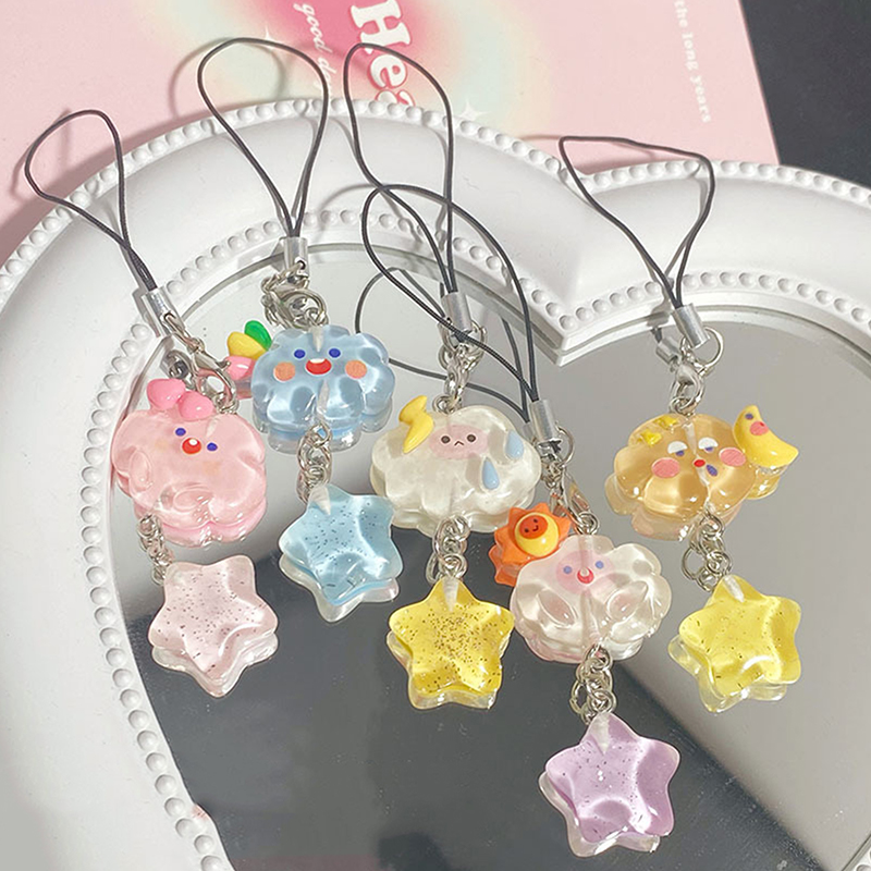 Lovely Cartoon Cloud Star Phone Chain Kawaii Candy Color Phone Lanyard Keychain For Girls Cute Cellphone Strap Queena