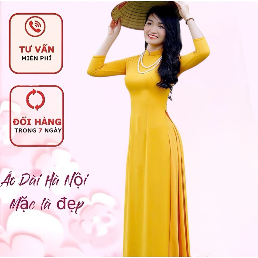 Áo dài lụa màu vàng 4 tà - áo dài hà nội