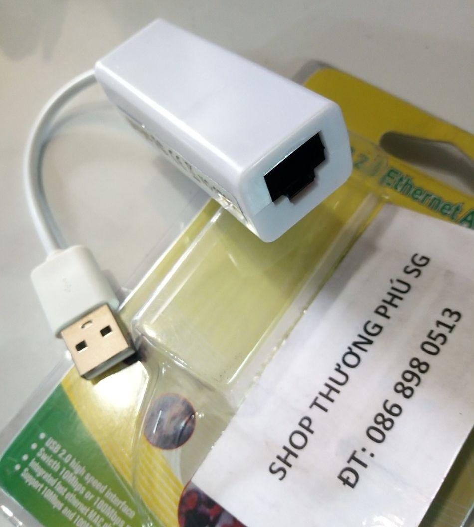 Cáp USB ra Lan: Chuẩn USB 2.0 ra Lan (RJ45) tốc độ 10/100Mbps