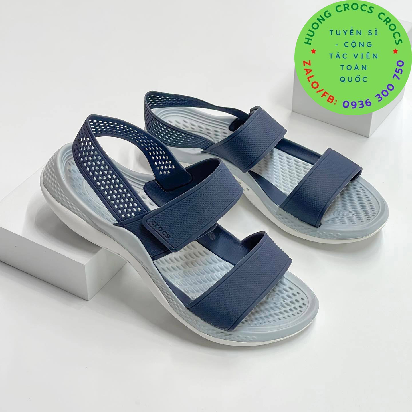 Dép sandal nhựa đi mưa crocs literide pacer 360 cho nữ màu navy