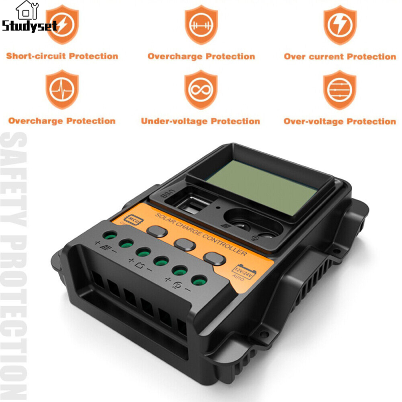 Studyset IN stock 30A Solar Charge Controller 12V/ 24V Solar Panel Regulator With LCD Display Dual USB Port PWM Auto Paremeter
