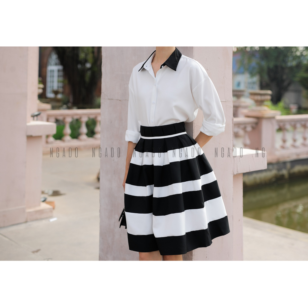 Chân váy phối đen trắng NGADO