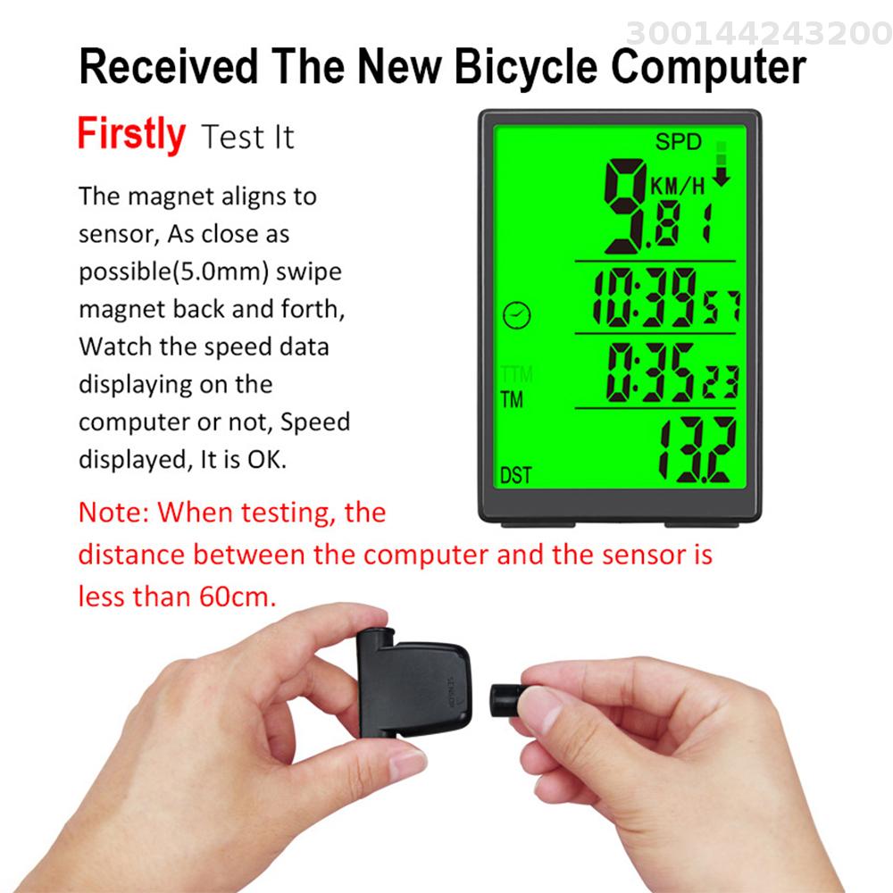 TOMSHOO Sunding đồng hồ xe đạp không dây máy tính Xe đạp không thấm nước Speedometer với đèn nền LCD màu xanh lá cây