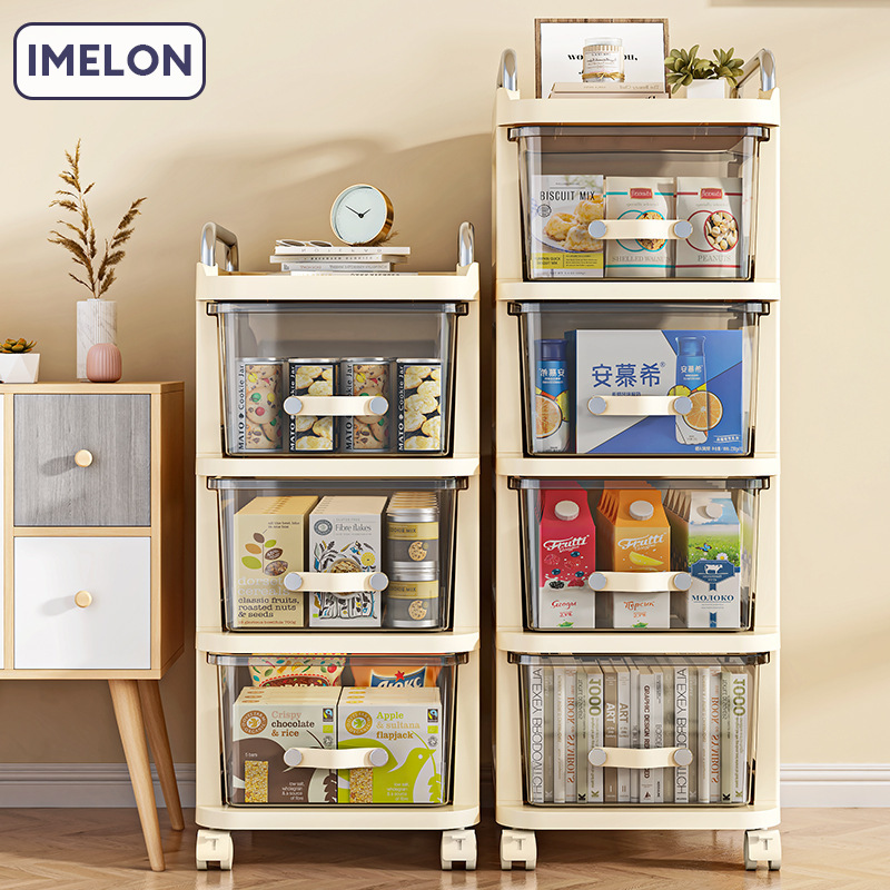Drawer-type storage cabinet, household multi-functional movable multi-layer storage cabinet, bedroom trolley, cream wind shelf