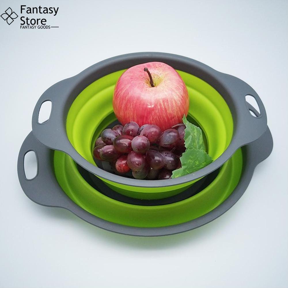 FG Collapsible Colander Silicone Folding Drain Basket Fruit Vegetable Washing Basket Foldable Strainer Kitchen Storage Tool