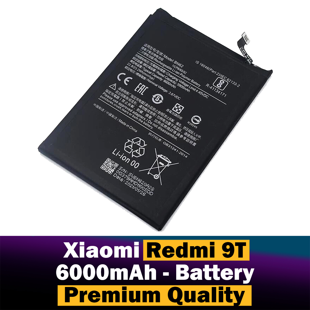 Xiaomi Redmi 9T Battery BN62 Replacement Premium Quality 6000mah Battery For Xiaomi Redmi 9T