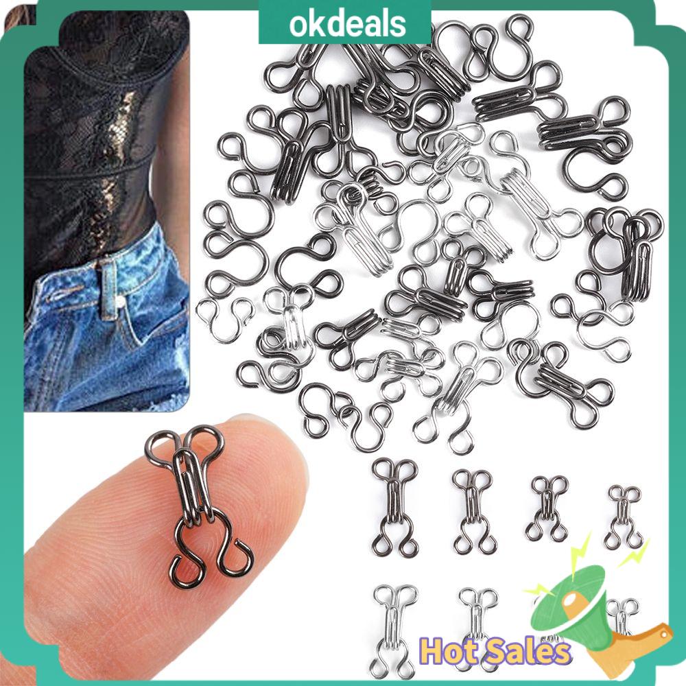 OKDEALS 100pcs Metal DIY Sewing Accessories Black/Silver Metal Buckle  Collar Invisible Button Clothing Sweater Buckles Underwear Sewing Hook