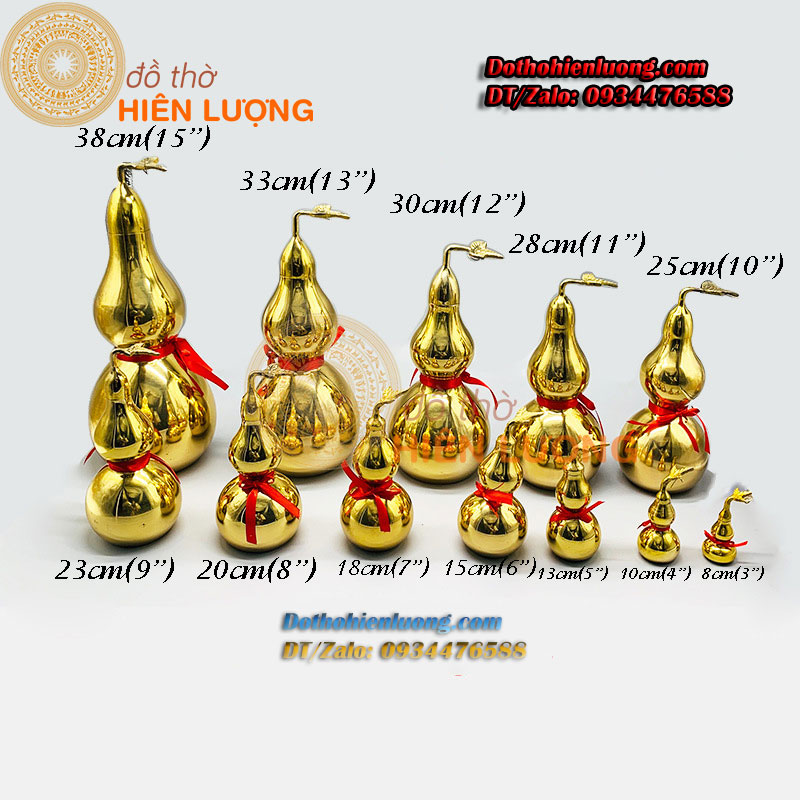 Hồ lô phong thủy trơn màu vàng bằng đồng nguyên chất cao 8-10-13-15-18cm