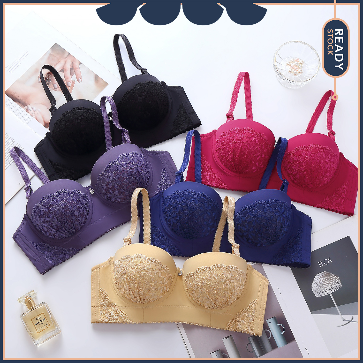 READY STOCK] Flower Lace Demi /Half Cup Wired Bra/ Coli Separuh