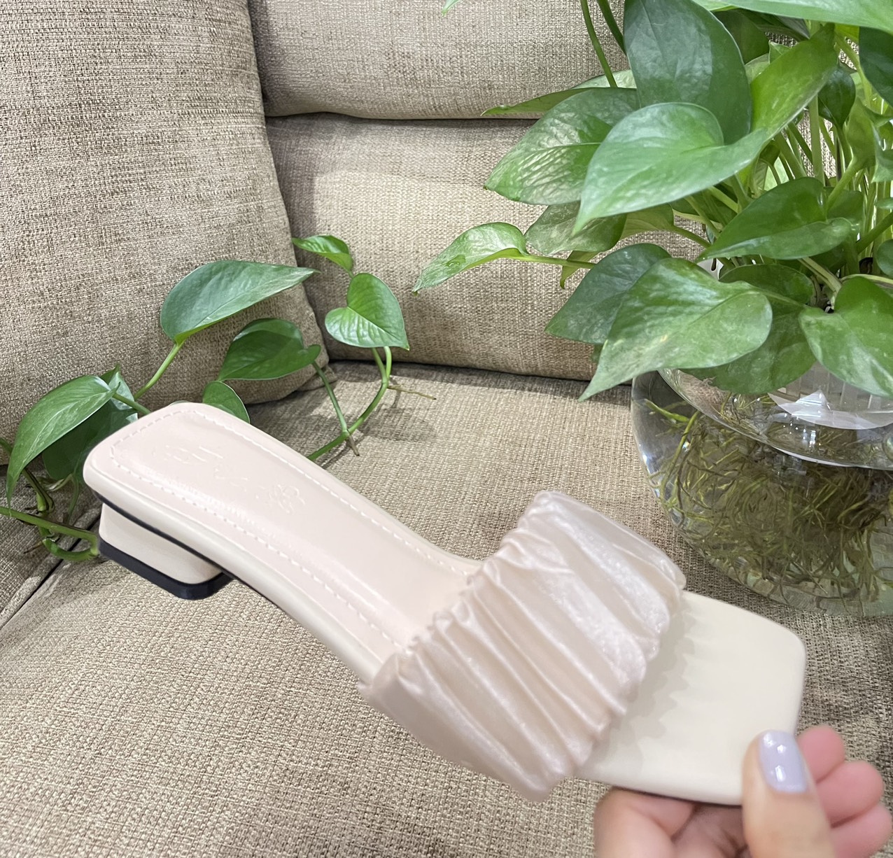 [SenXanh] Guốc quai ngang ren mỏng gót thấp  - 2P