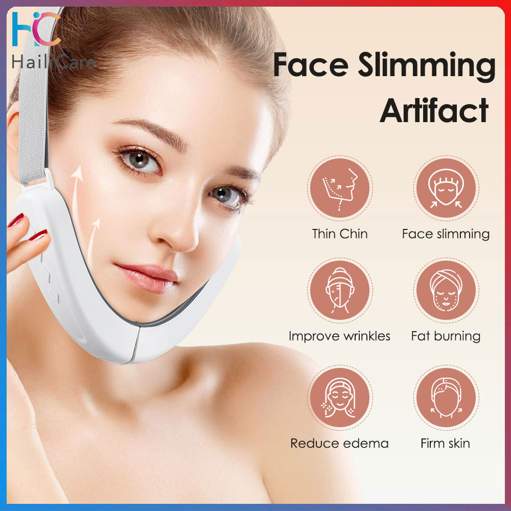 Hailicare EMS cằm đôi V hình dạng nâng vành đai với giọng nói nâng cơ mặt massager làm thon mặt dòng điện cực nhỏ nâng cơ mặt thiết bị chăm sóc da