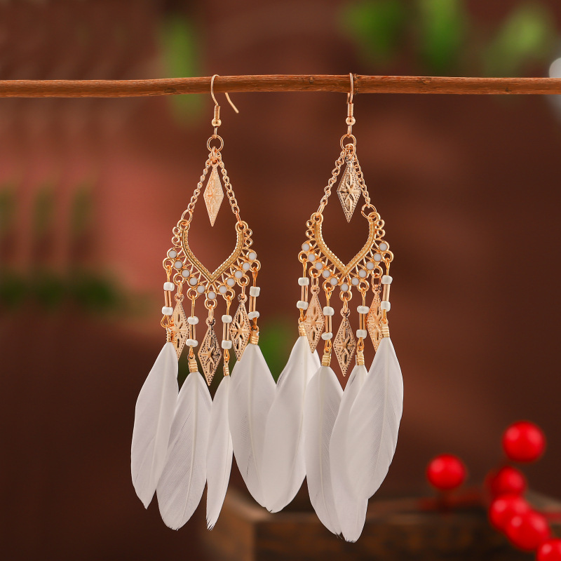 Bông Tai Lông Vũ Hình Thoi Dây Xích [CÓ SẴN - HÀNG NHƯ HÌNH]