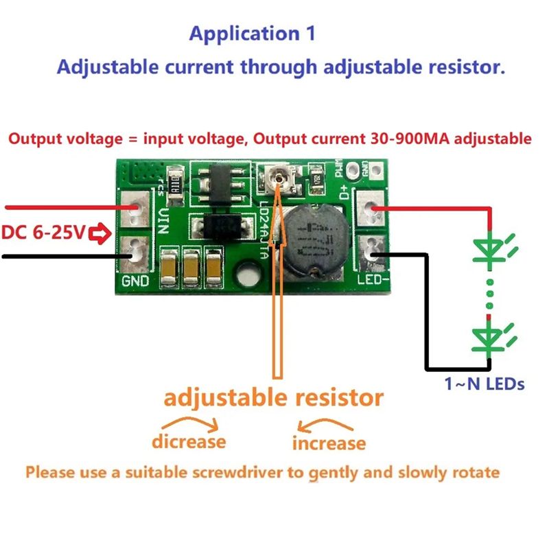 PWM Controlled DC-DC Step-Down 20W Adjustable LED Driver DC 9V 12V 18V 24V Constant Current Converter Module LD24AJTA.