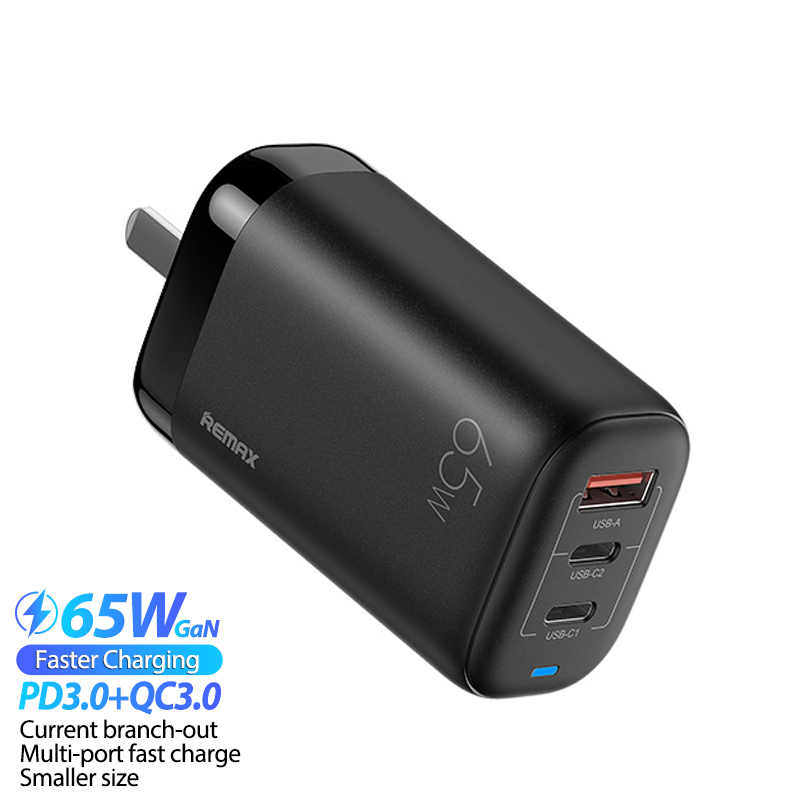 Remax Adapter Fast Charger 3-Port pd charger 65W Original Wall Charger ...