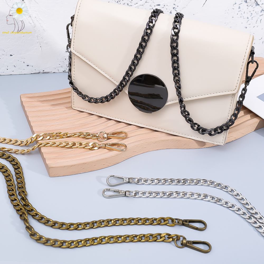 [Small Chrysanthemum] 120cm Bag Strap Chain Replacement Shoulder Cross Bag Strap Extended Metal Flat Chain Strap with Buckles DIY Bag Accessories