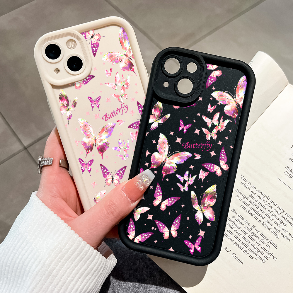 Hontinga for Infinix Smart 9 Hot 50i Mobile Phone Cover Pink Butterfly Pattern Case Ladder Soft Camera Protection Rubber Back Cover. 