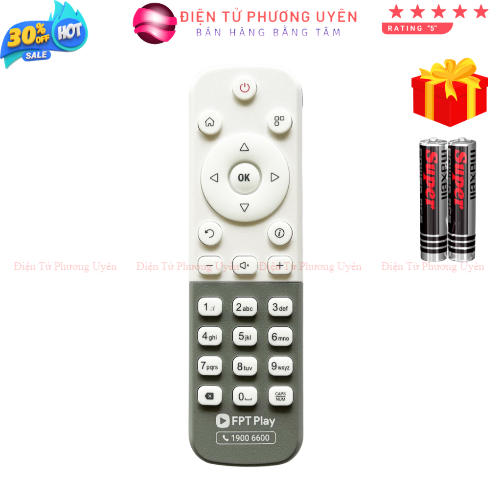 Remote điều khiển đầu fpt play box mã 02, fx6-2nd, remote truyền hình fpt - tặng kèm pin - điện tử phương uyên