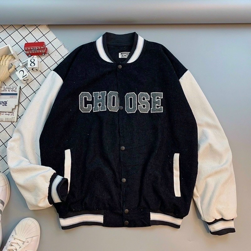 Áo Khoác Bomber Vải Nhung in Choose Mẫu Mới Form Rộng Mặc Mềm Mại Dễ Chịu