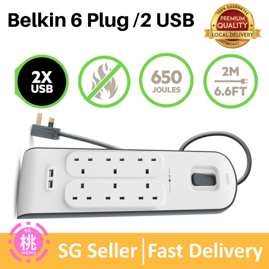 Belkin Belkin 8 Way Outlet Surge Plus Protector Board 2M Cord Cable 2 USB Ports 2.4A 