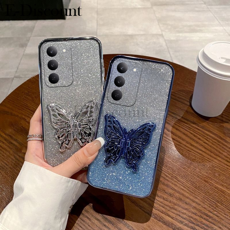 New Phone case Realme C71 C75 C75X Back cover with Cute Butterfly Stand Luxury Slim Gradient Clear Plating Glitter Girls For Realme C75 C75X C71 case.
