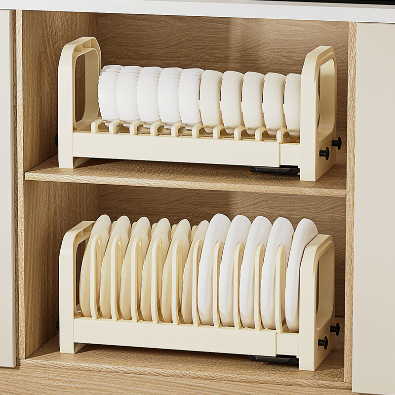 Bowl storage rack cabinet household multifunctional adjustable telescopic bowl rack kitchen table top pull drain bowl rack