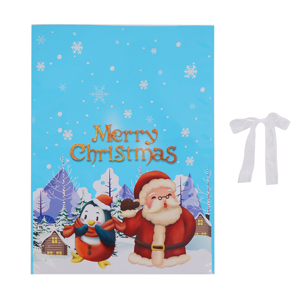 1/4Pcs Christmas Candy Bag with Ribbon 24*32cm Cartoon Santa Claus Snowman Plastic Gift Bag New Year Xmas Decoration