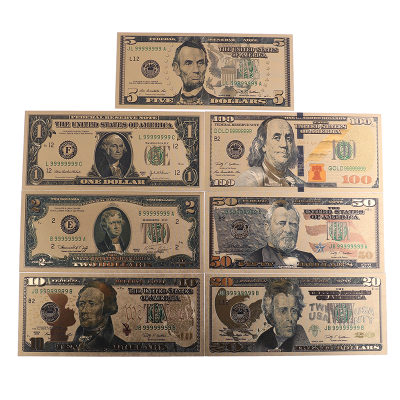 Q&R 7Pcs/set commemorative gold foil usa dollars paper money banknotes collections