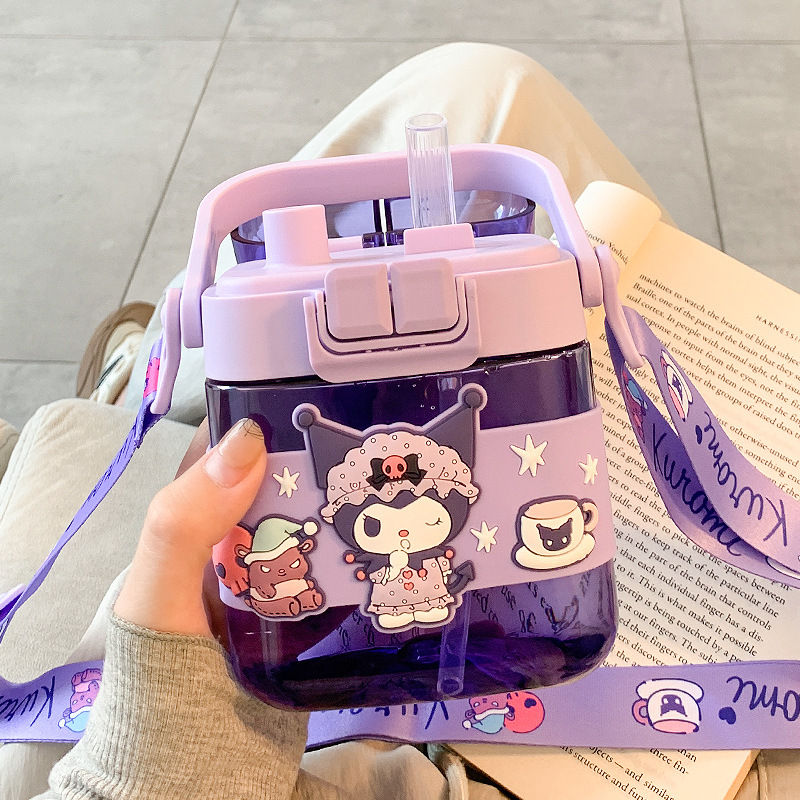 Esspreso Sanrio children's water cup, straw water cup, student portable double drinking plastic cup.