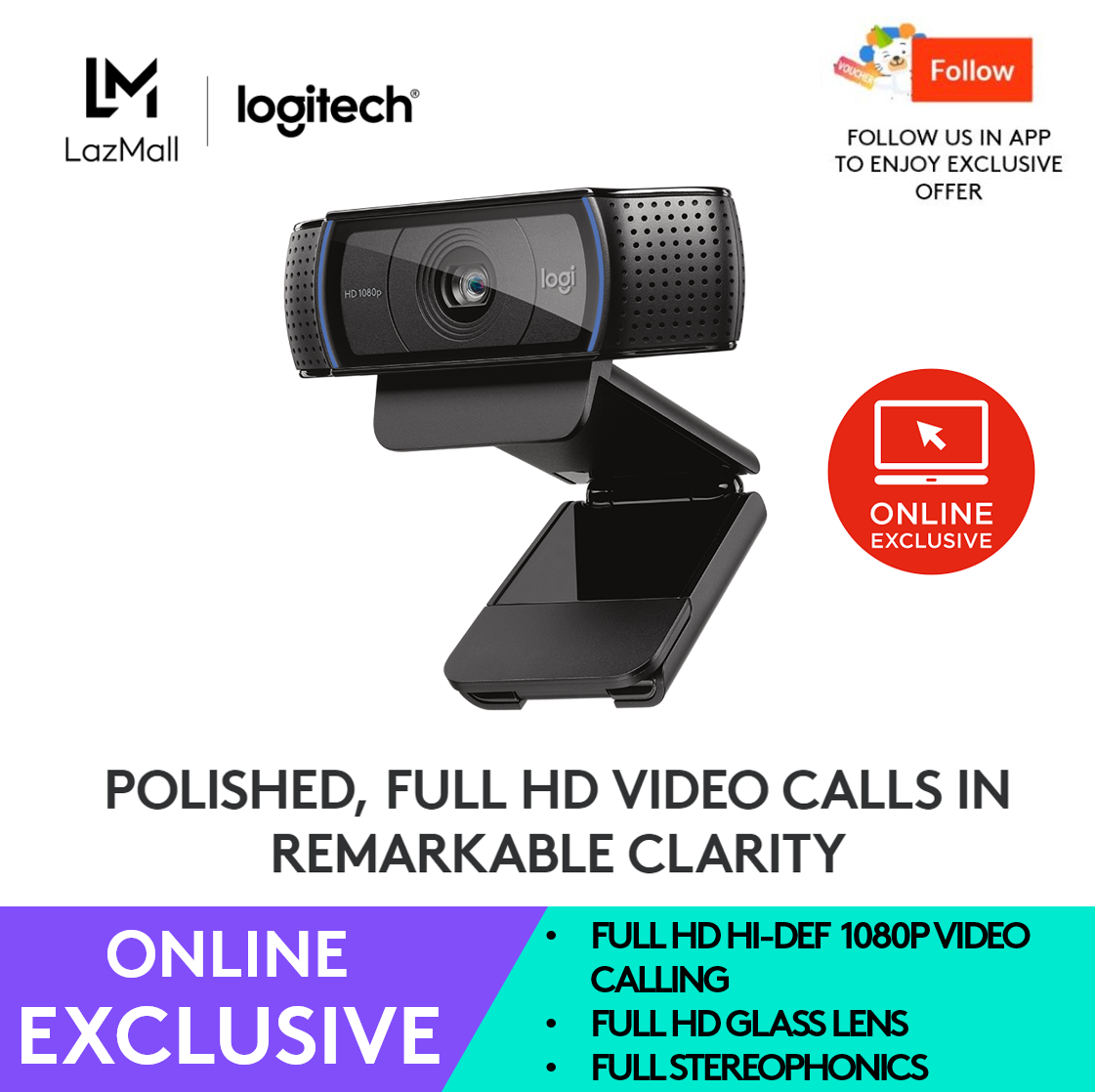 C920 HD Pro Webcam, HD 1080p/30fps Video Calling, Clear Stereo Audio, HD Light Correction, - Black | Lazada Singapore