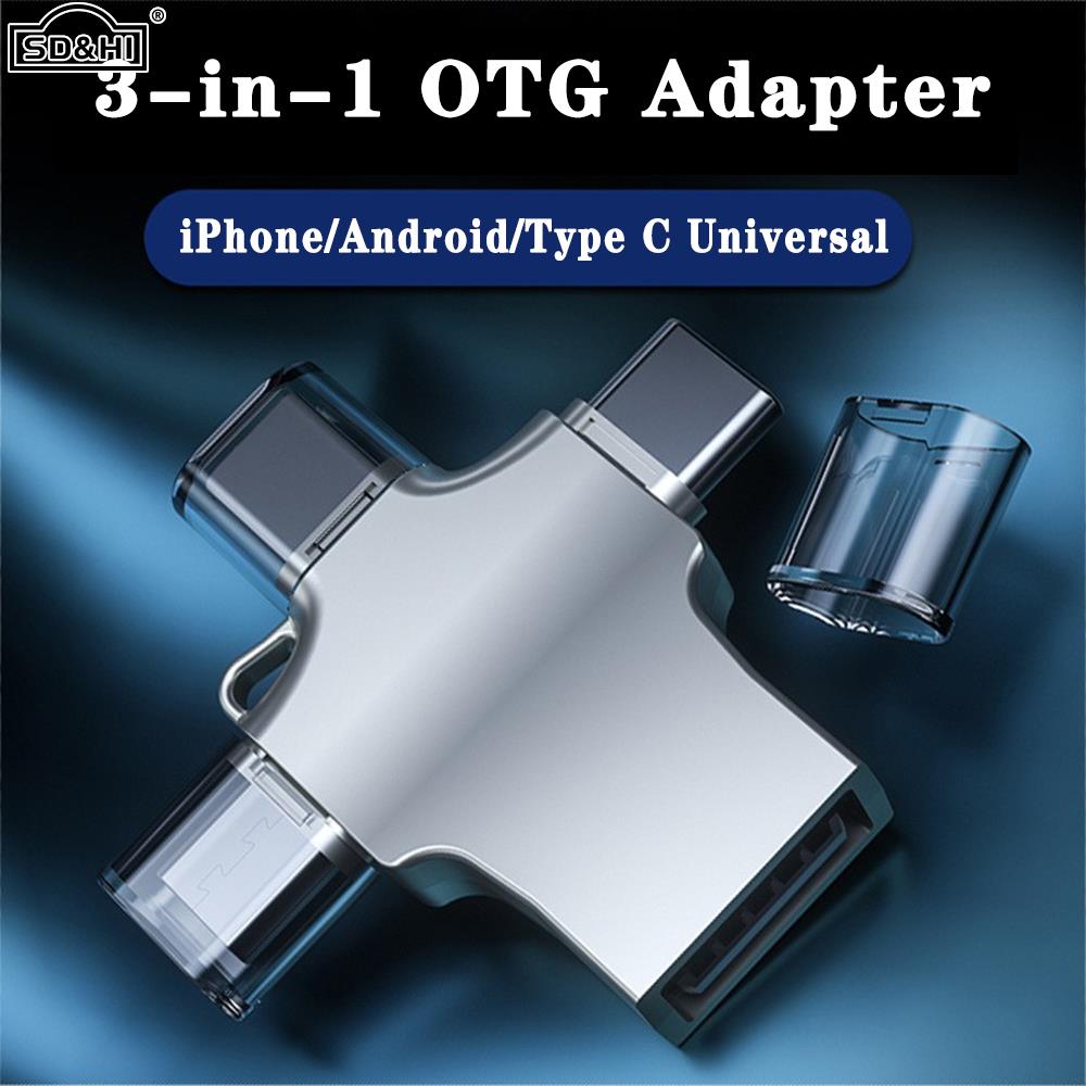 3 In 1 OTG Adapter Lighting Type C Micro Usb To Usb 3.0 Converter Plug Data Transfer Adapter Type C Otg Connector