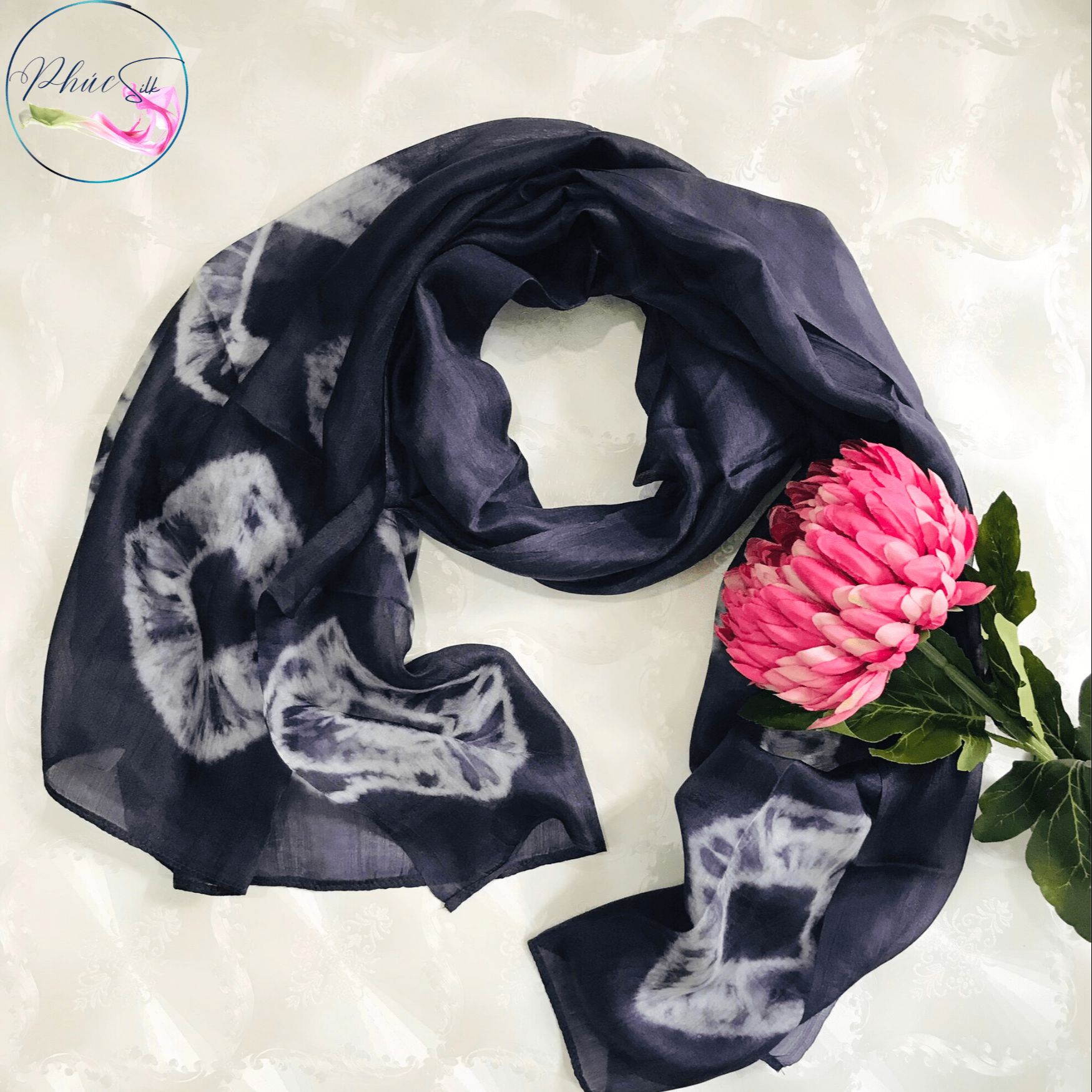 Phúc Silk khăn lụa tơ tằm Vạn Phúc màu tím than - 170 x 80 cm 100% made from silk