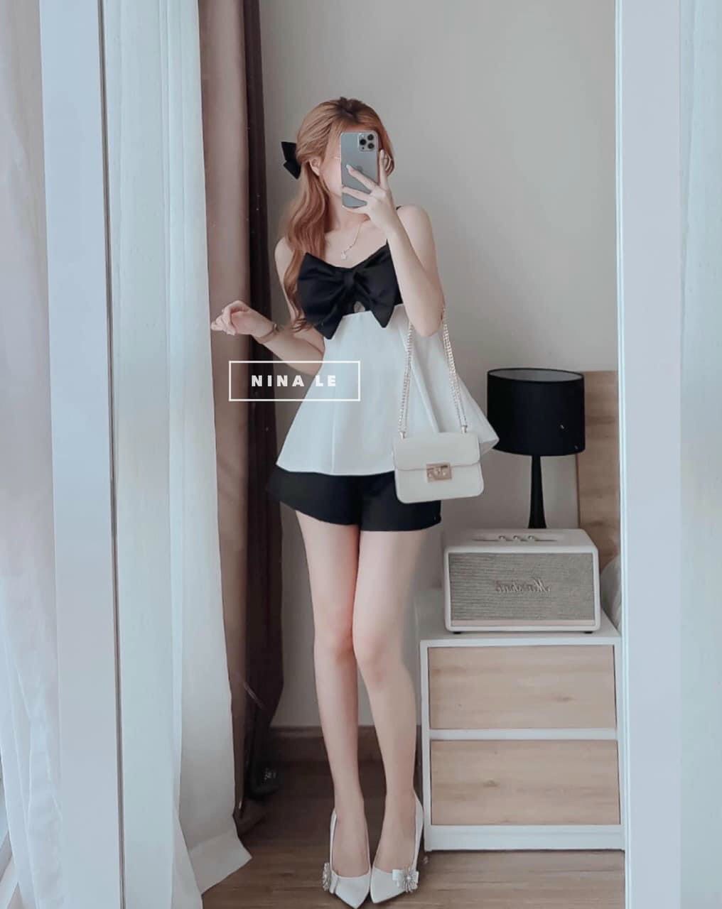 Sét đùi nữ áo hai dây đan lưng kèm quần đùi ( có mút )