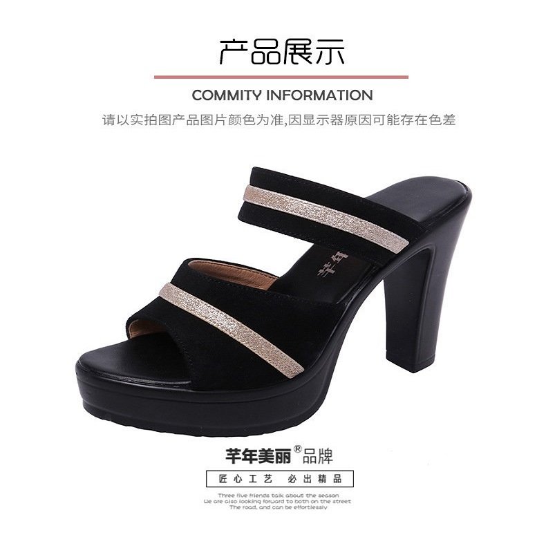 Dép cao gót 2 quai cao 10p cao cấp