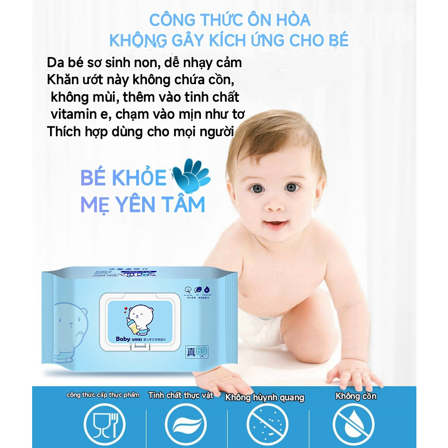 khăn ướt không mùi , không cồn 80 tờ cho bé
