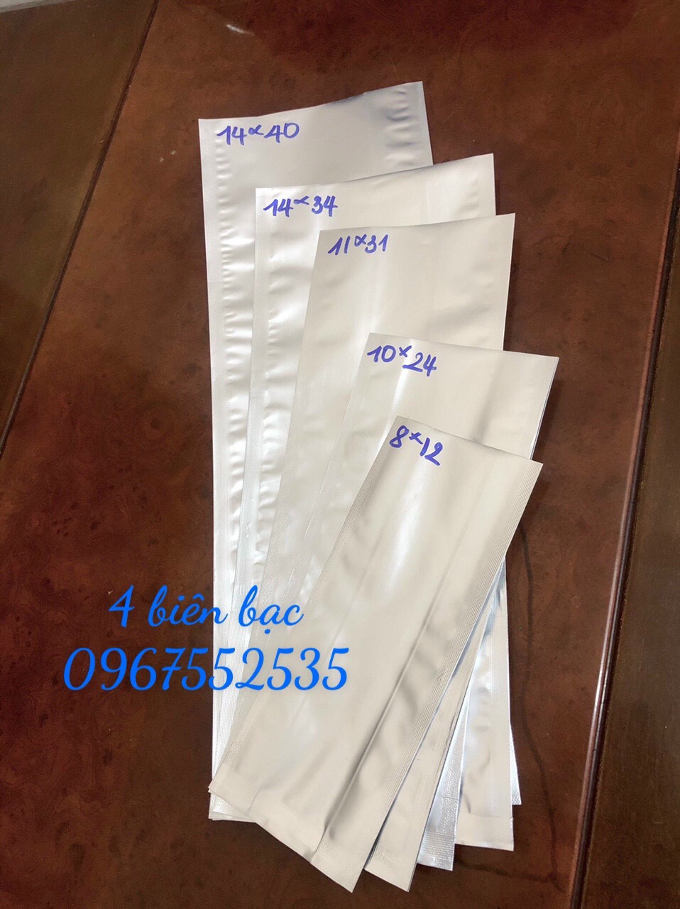 Túi 4 cạnh bạc, 2 biên bạc, đựng trà, cafe, bột...Link 1kg/size