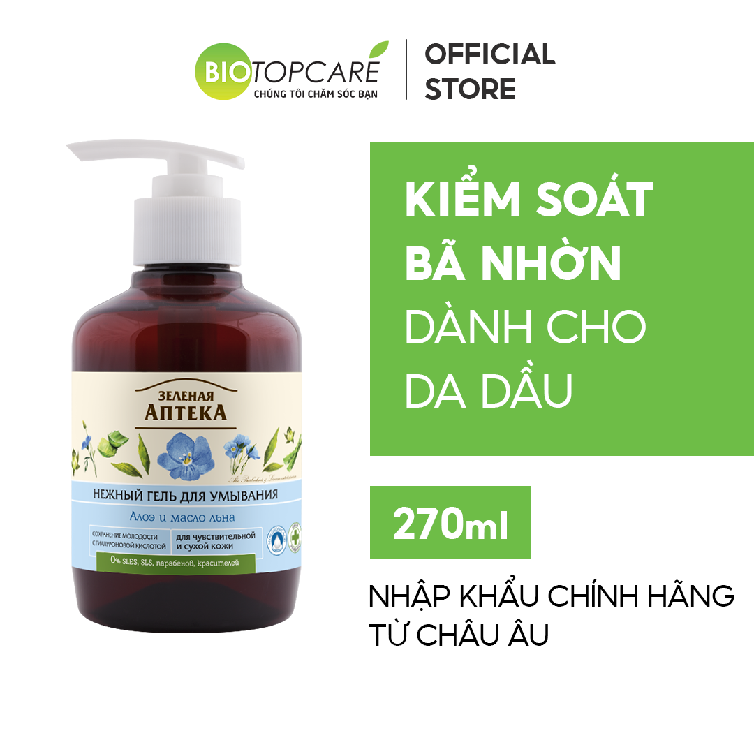 Gel rửa mặt Zelenaya Apteka chiết xuất Lô hội và Dầu hạt lanh 270ml - Dành cho da khô & da nhạy cảm