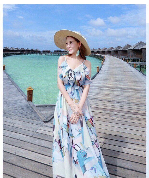 đầm maxi 2 dây hoa