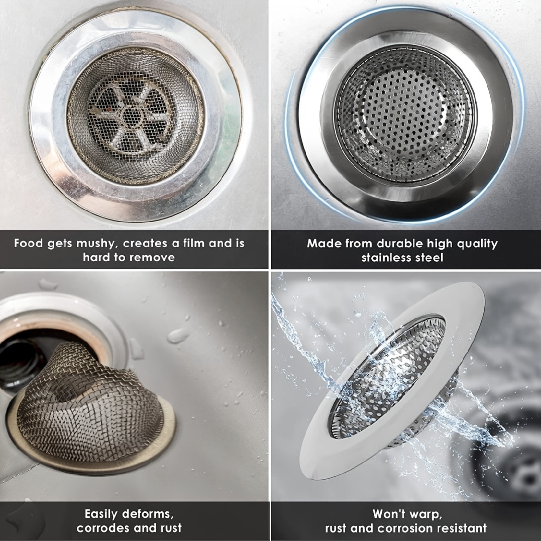 2Pcs Kitchen Sink Strainer Stainless Steel - Upgrade 304 Never Rust - Kitchen Sink Drain Strainer Basket, Food Catcher