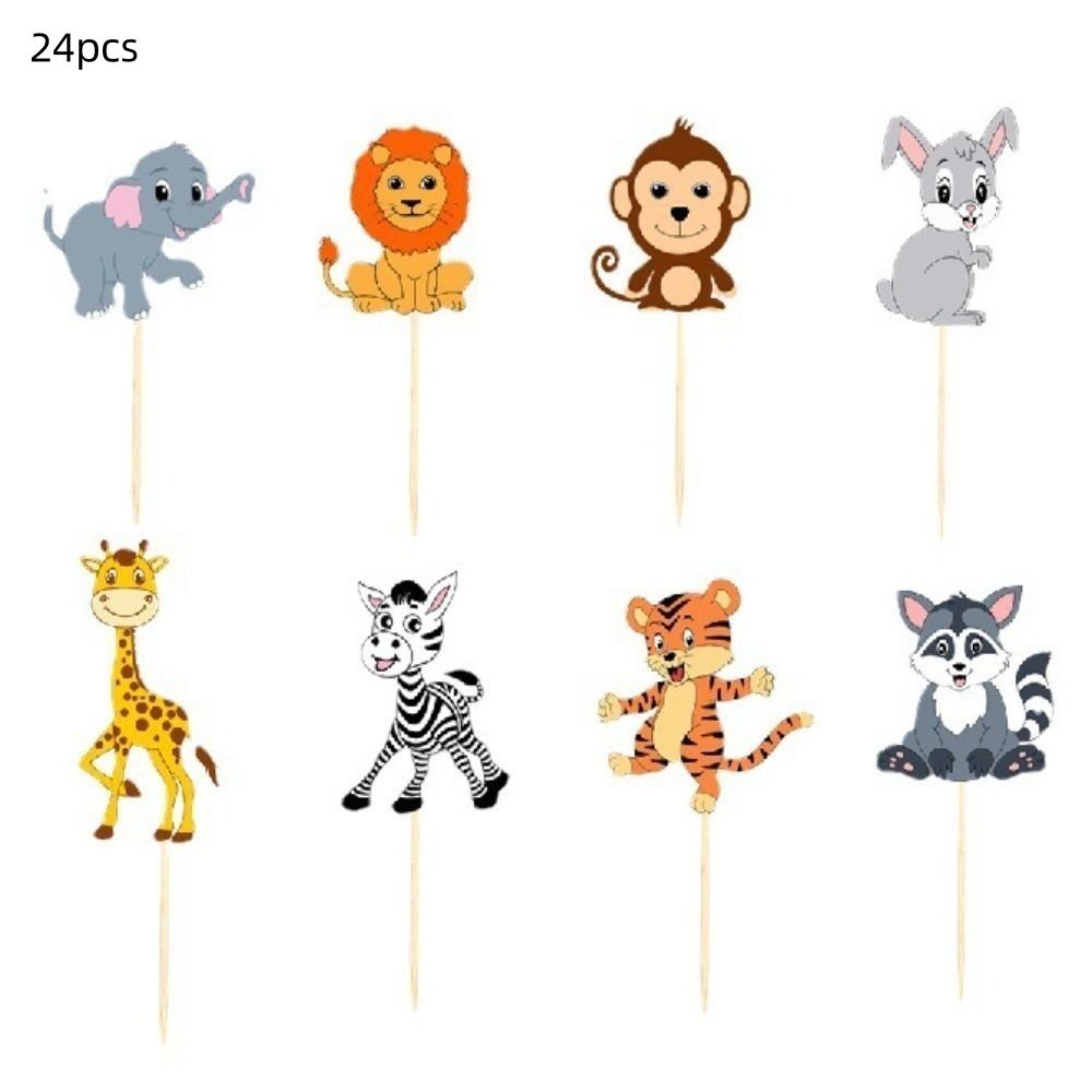 Cartoon Animal Cake Toppers Jungle Safari Happy Birthday Cupcake Topper  Kids Baby Shower Wild One Forest Theme Party Cake Decor - AliExpress