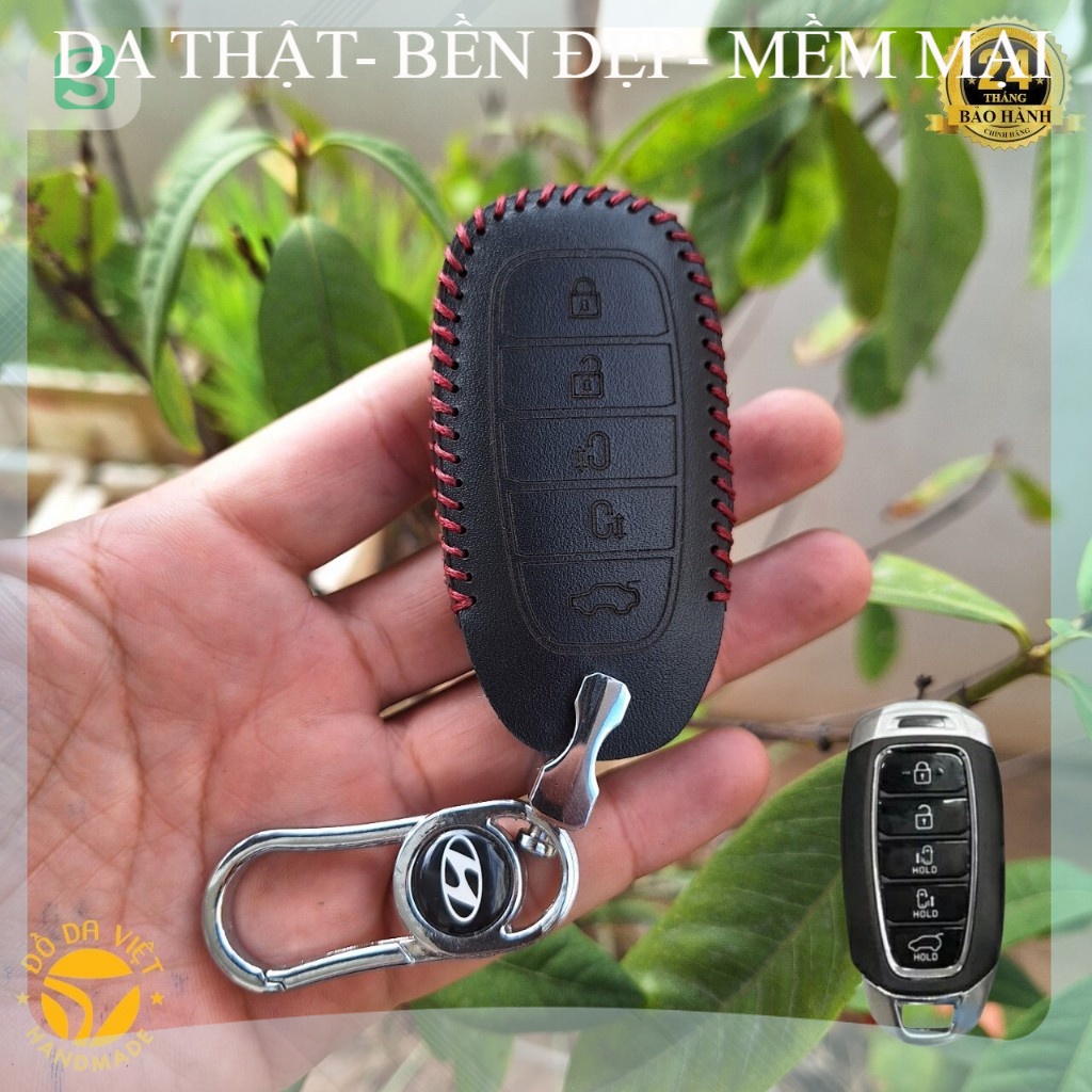 Bao da chìa khóa hyundai custin 2023, da bò nguyên tấm, bảo hành da 2 năm