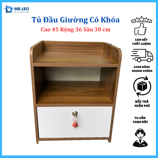 Tặng Tua Vít - Tủ Đề Đầu Giường - Tab Đầu Giường Gỗ MDF Cao Cấp Màu Gỗ Có Khóa An Toàn Lắp Ráp Dễ Dàng