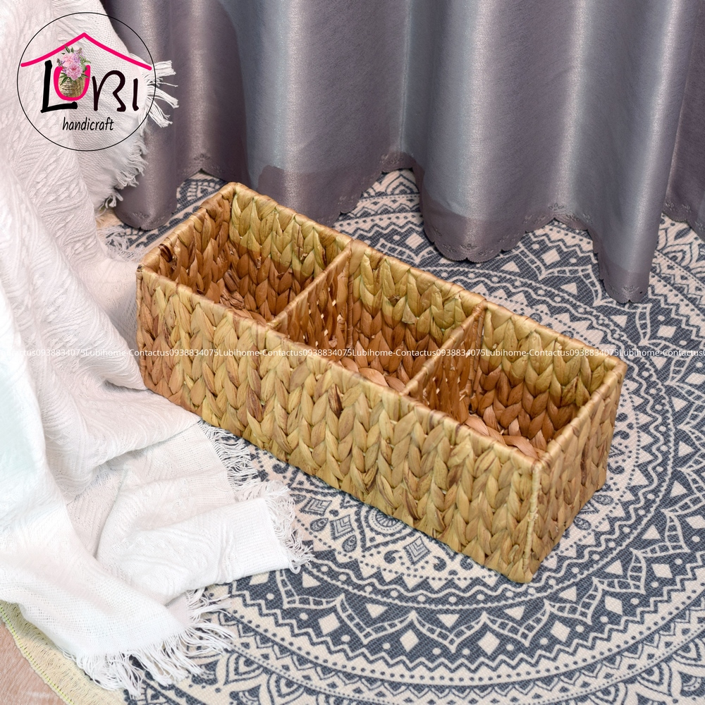 [Lubi Home] - Khay đựng đồ đan lục bình 3 ngăn - đơn giản, mộc mạc