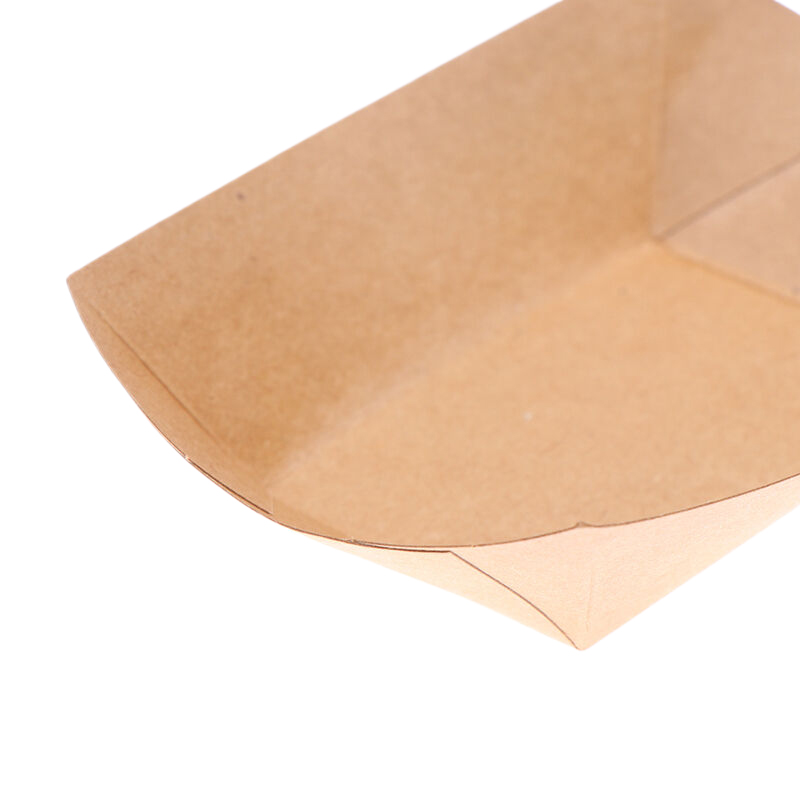 10Pcs Disposable Kraft Paper Boats Plates Tray Sushi Boat Box Coated Oil-Proof Paper Box Fried Food Packaging Box Party Supplies. 