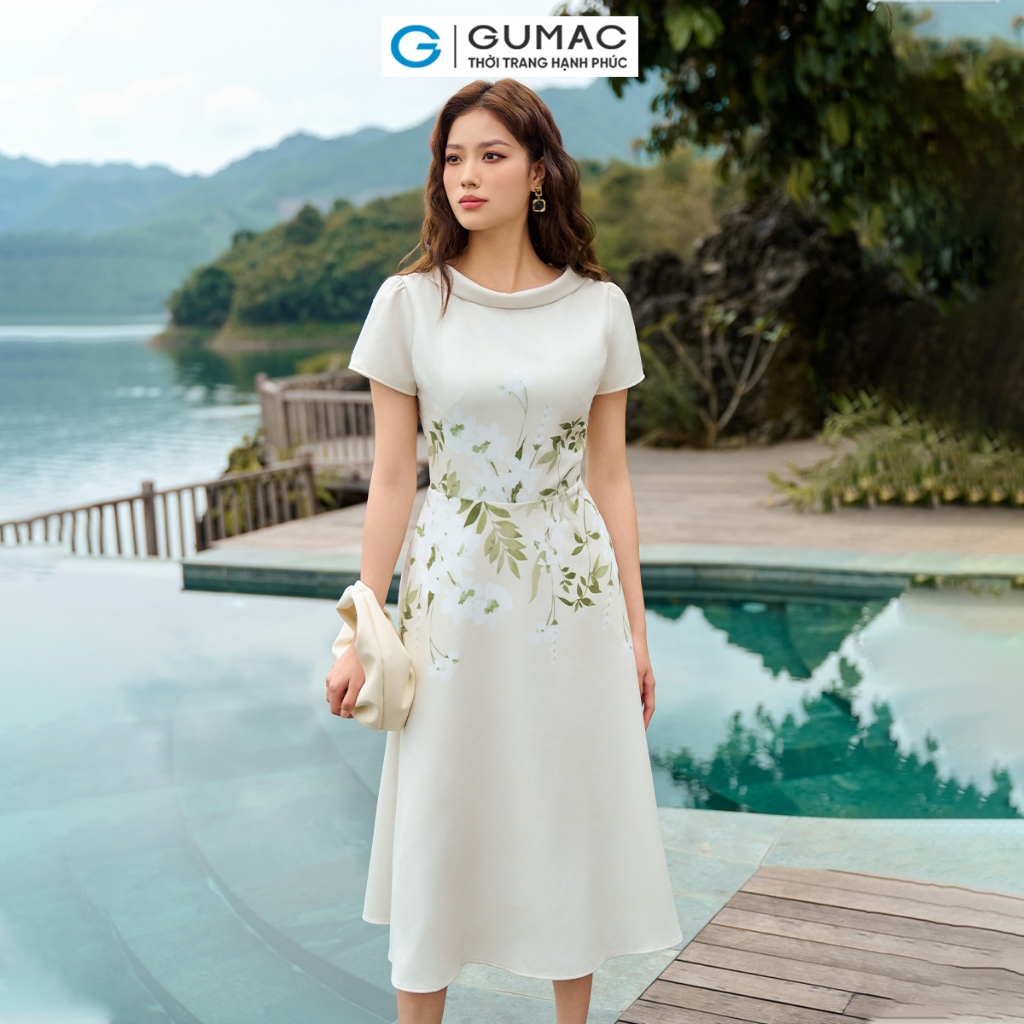 Đầm A cổ cách điệu thời trang GUMAC DE04042