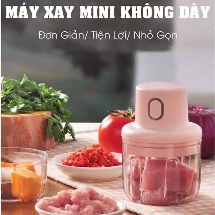 Máy xay tỏi ớt cầm tay mini sạc điện dung tích 250ml , xay tỏi ớt xay rau ăn rặm