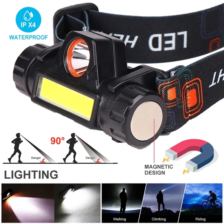 LED Headlamp Super Bright XPE+COB USB Rechargeable Built-in Battery Durable Waterproof For Outdoor Camping Fishing Head Lamp