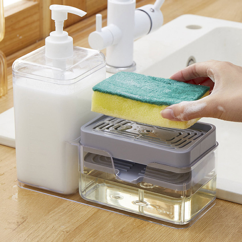 Dish Soap Dispenser Organizer Draining Tray Sponge Holder Organizer for Kitchen Sink Large Capacity Soap Pump Dispenser